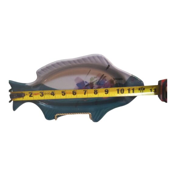 Kent Follette Signed Art Pottery 12½" Royal Blue Floral Fish Shaped Tray - Picture 5 of 10